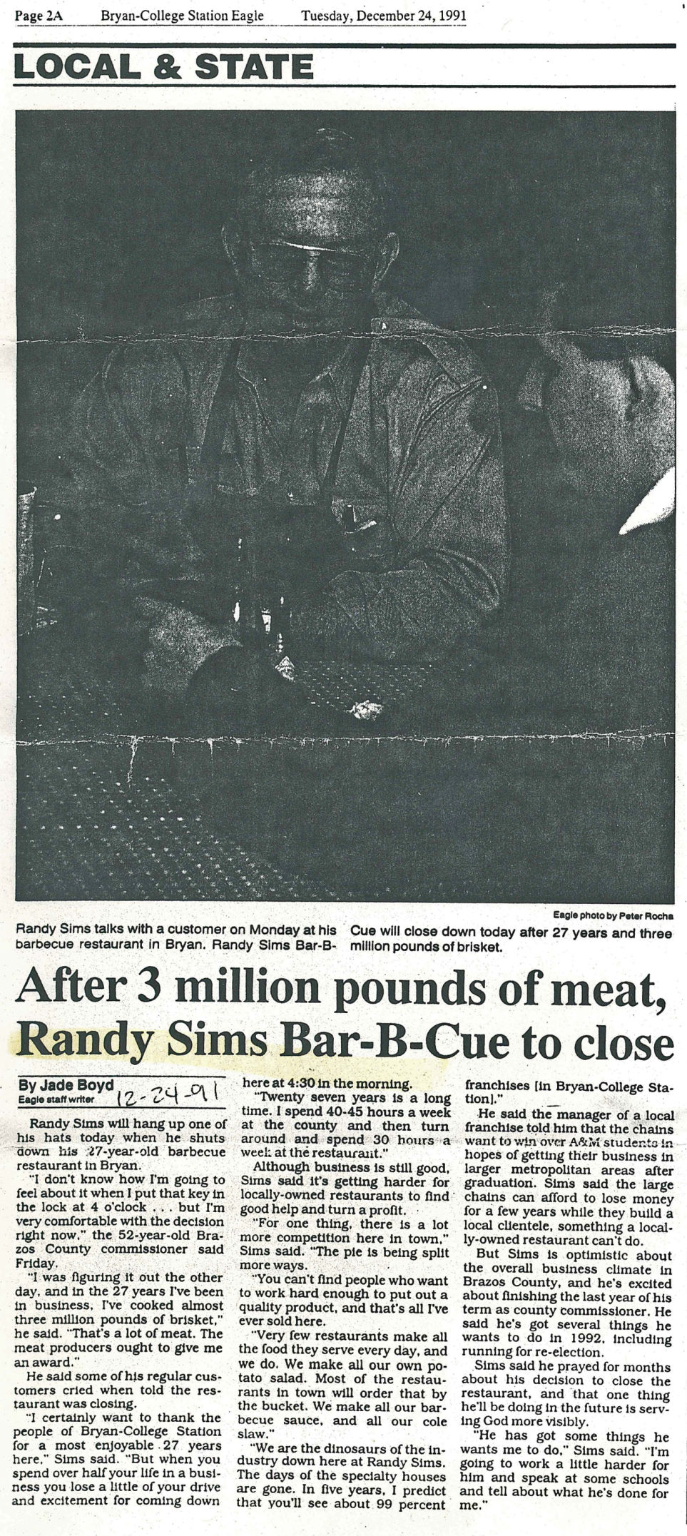 The Eagle Archives: Randy Sims Bar-B-Cue